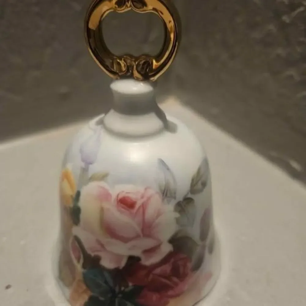 Ceramic Bell Danbury Mint Bell Hand Painted Roses Collectible Bell